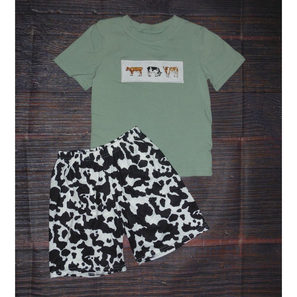 Boutique Farm Cows Boys Shorts Outfit Set